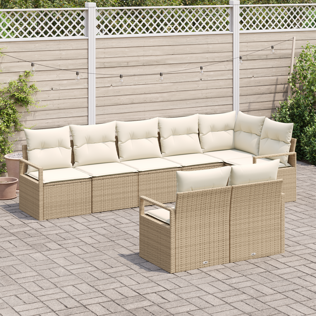 Havesofa Sæt med pude 8 pcs Beige og hvid polyrattan