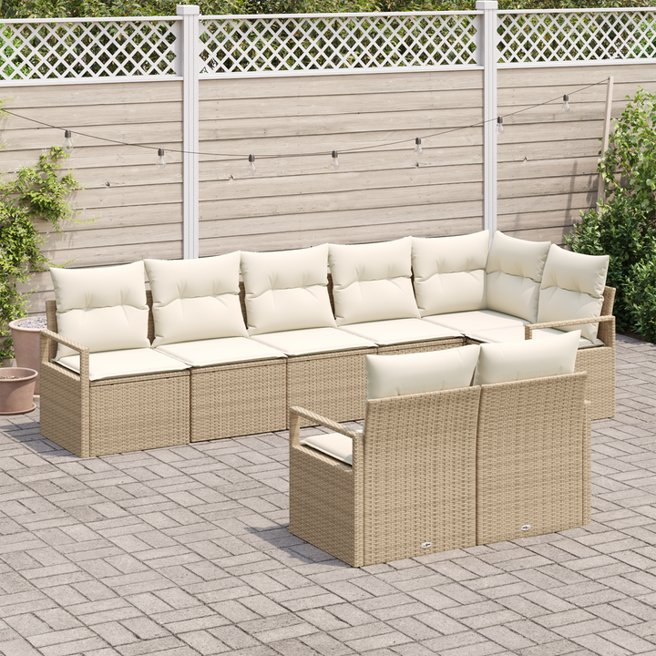 Havesofa Sæt med pude 8 pcs Beige og hvid polyrattan
