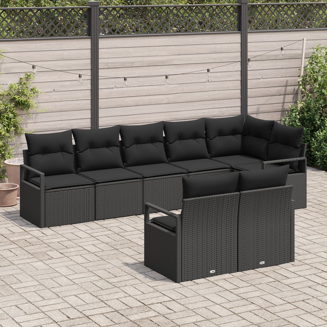 Havesofa Sæt med pude med opbevaring 8 pcs Sort polyrattan