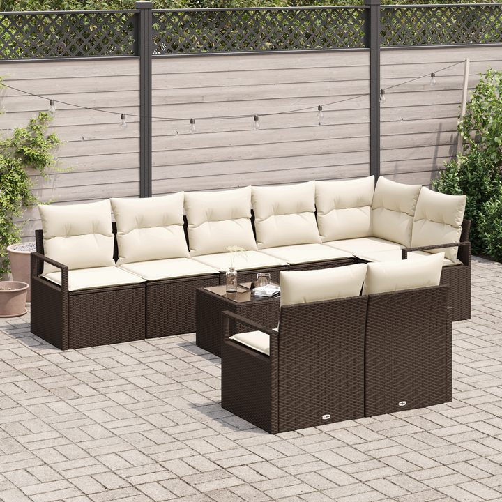 Havesofa Sæt med pude 9 pcs Brun og Creme polyrattan