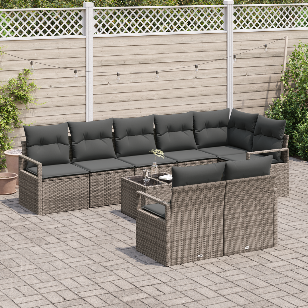 Havesofa Sæt med pude med opbevaring 9 pcs Lysegrå polyrattan