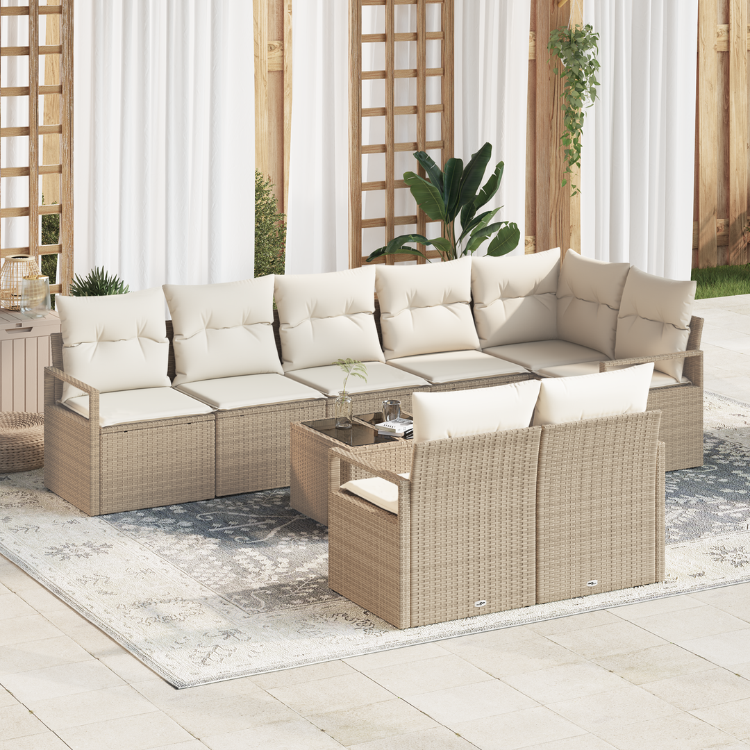 Havesofa Sæt med pude 9 pcs Beige og creme polyrattan