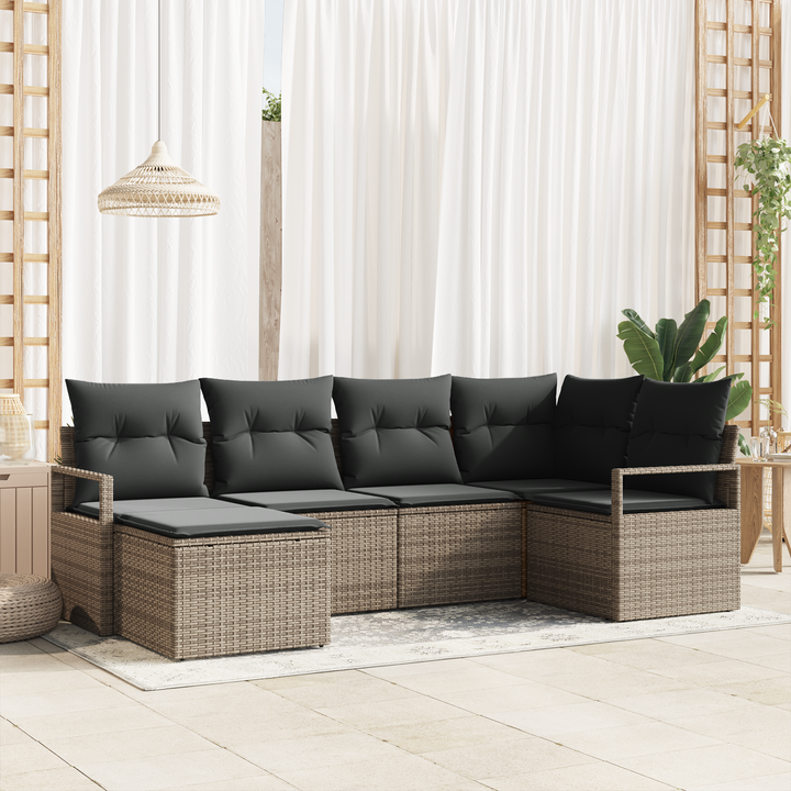 Sofa Sæt med pude med opbevaring 6 pcs Grå polyrattan