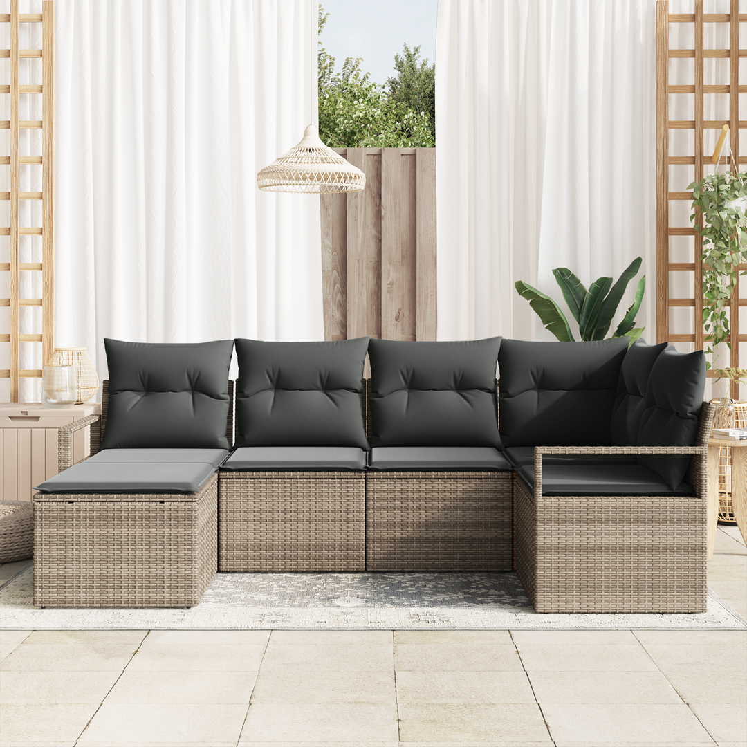 Sofa Sæt med pude med opbevaring 6 pcs Grå polyrattan
