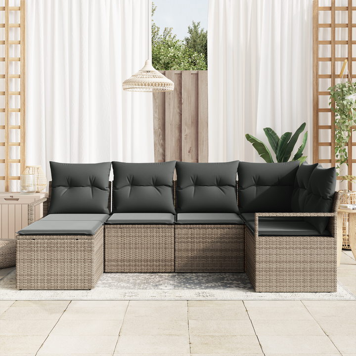 Sofa Sæt med pude med opbevaring 6 pcs Grå polyrattan