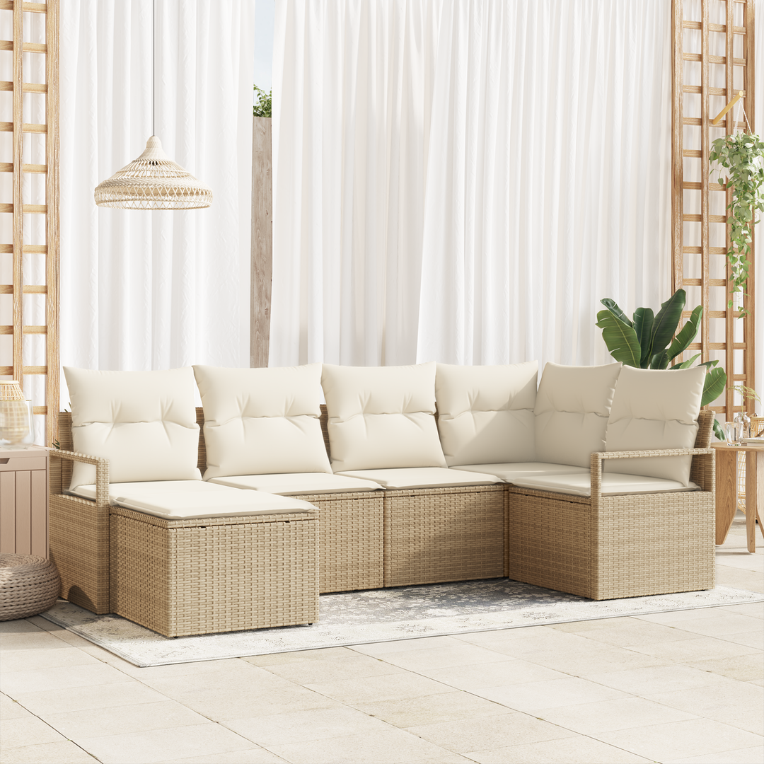 Sofa Sæt med pude 6 pcs Beige og creme polyrattan