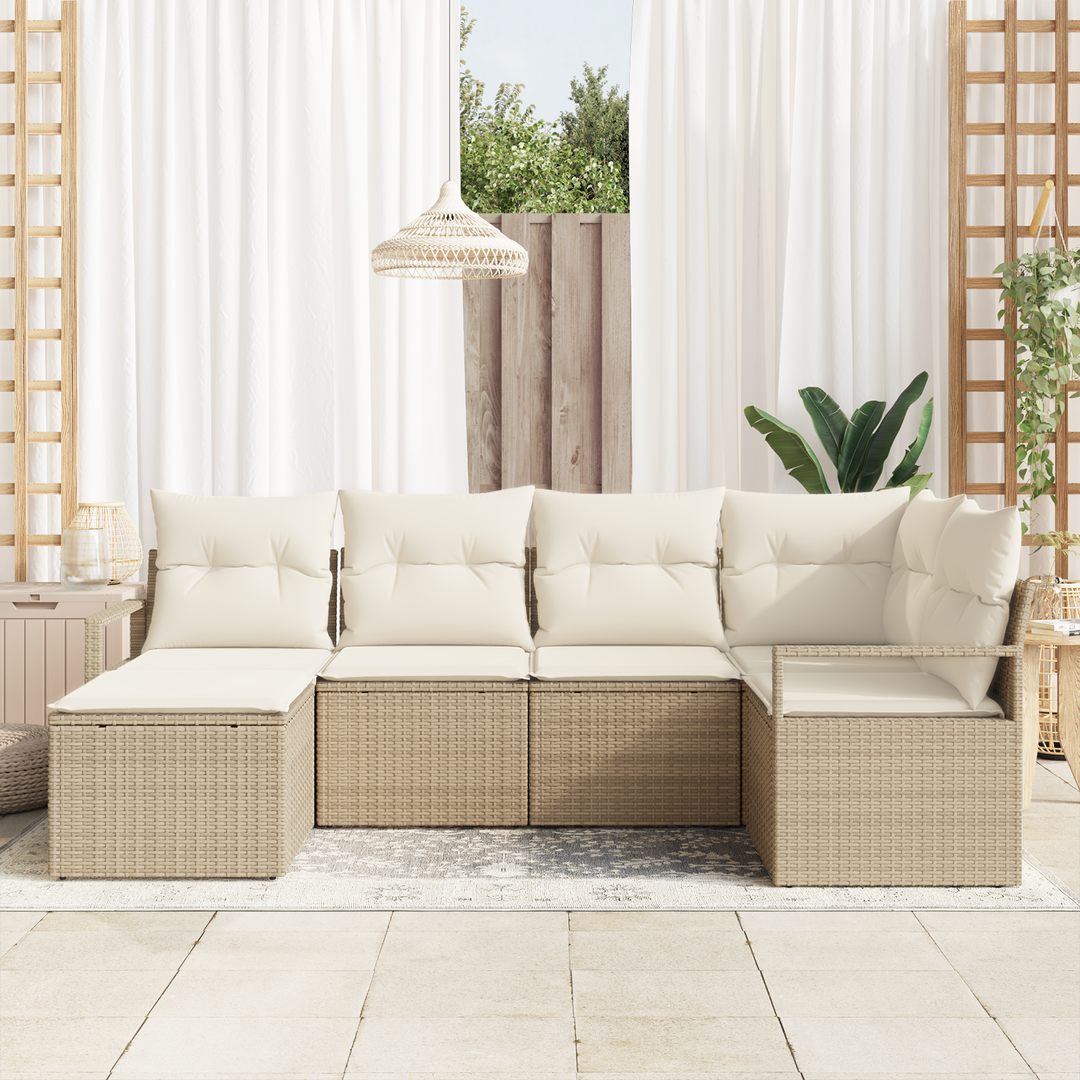 Sofa Sæt med pude 6 pcs Beige og creme polyrattan