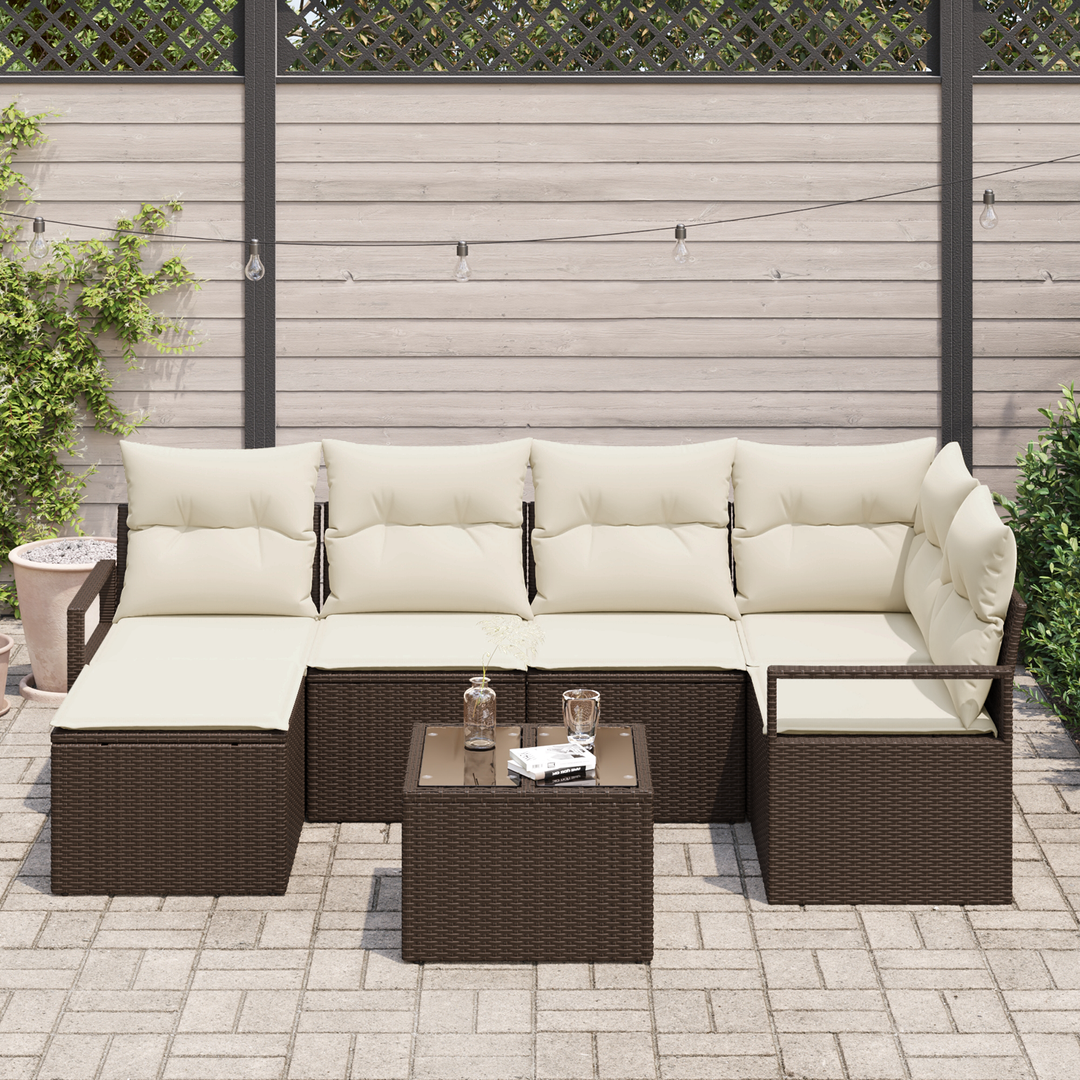 Sofa Sæt med pude med opbevaring 7 pcs Brun og Creme polyrattan