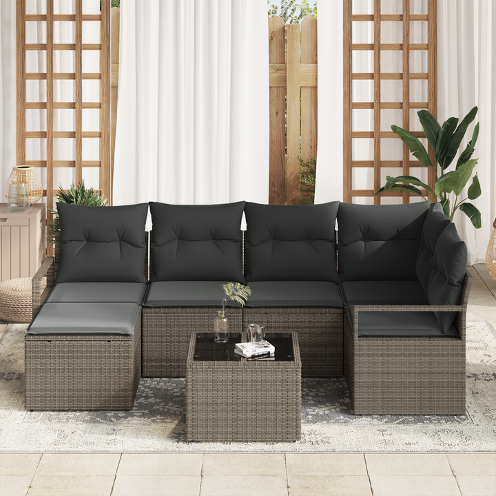 Sofa Sæt med pude med opbevaring 7 pcs Lysegrå polyrattan