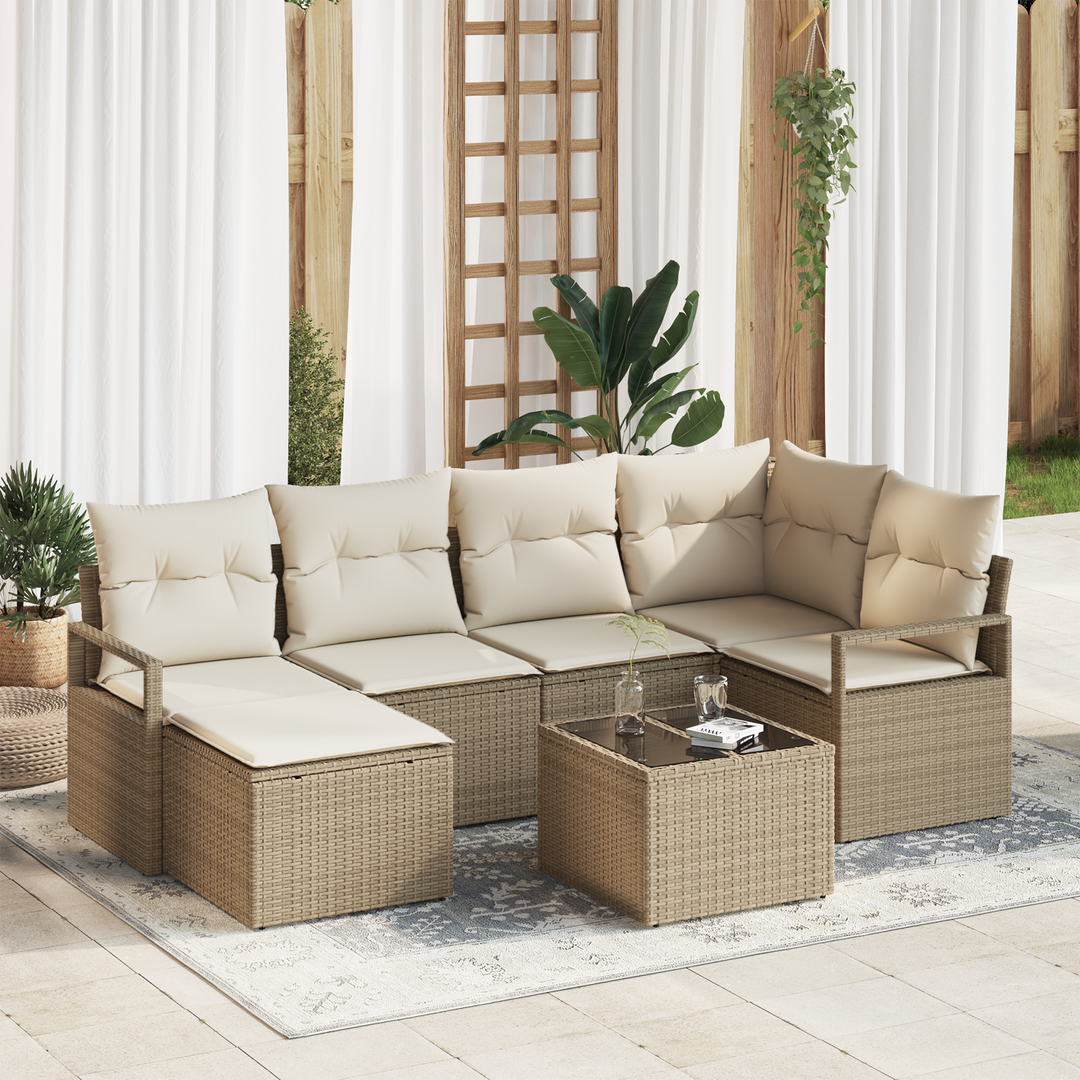 Sofa Sæt med pude 7 pcs Beige og creme polyrattan