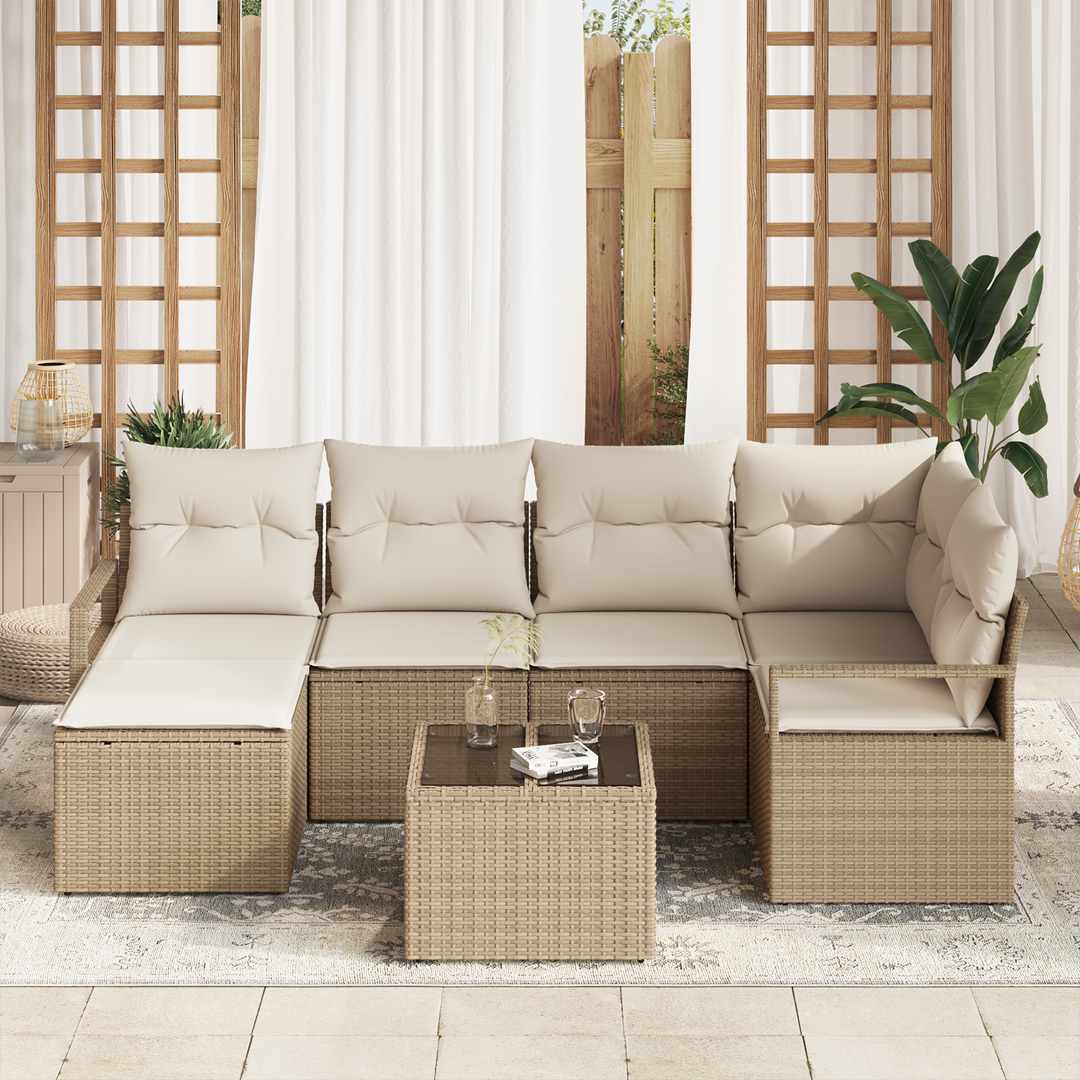 Sofa Sæt med pude 7 pcs Beige og creme polyrattan