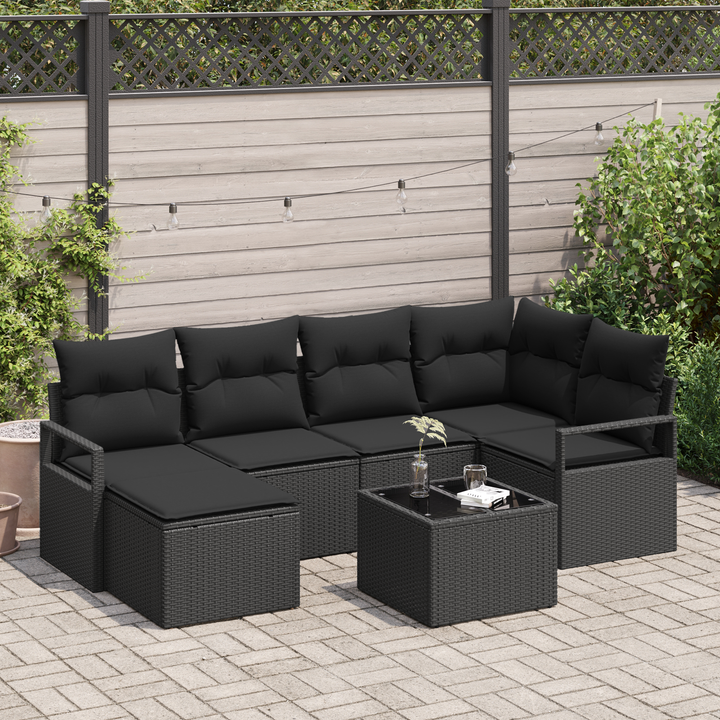 Sofa Sæt med pude med opbevaring 7 pcs Sort polyrattan