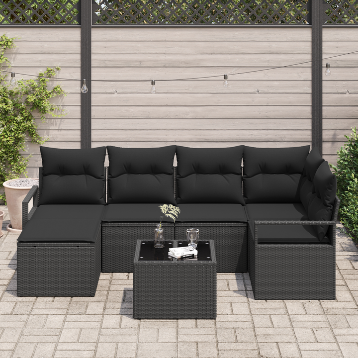 Sofa Sæt med pude med opbevaring 7 pcs Sort polyrattan