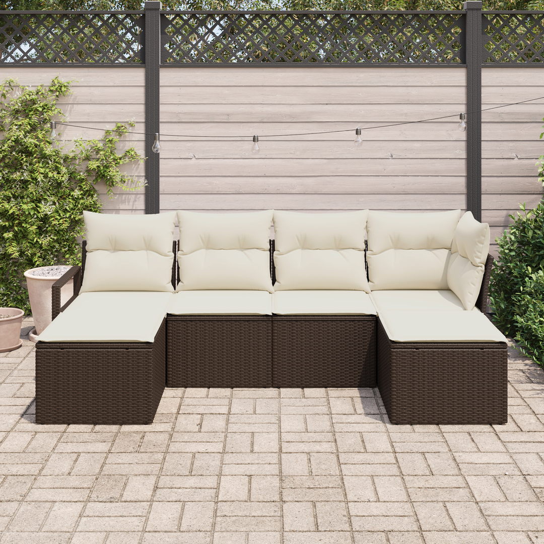 Sofa Sæt med pude med opbevaring 6 pcs Brun og Creme polyrattan