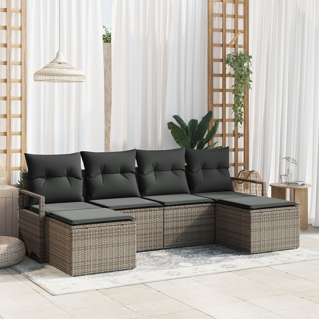 Sofa Sæt med pude med opbevaring 6 pcs Grå polyrattan