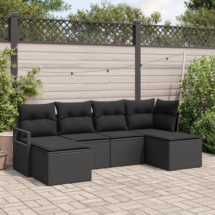 Sofa Sæt med pude med opbevaring 6 pcs Sort polyrattan