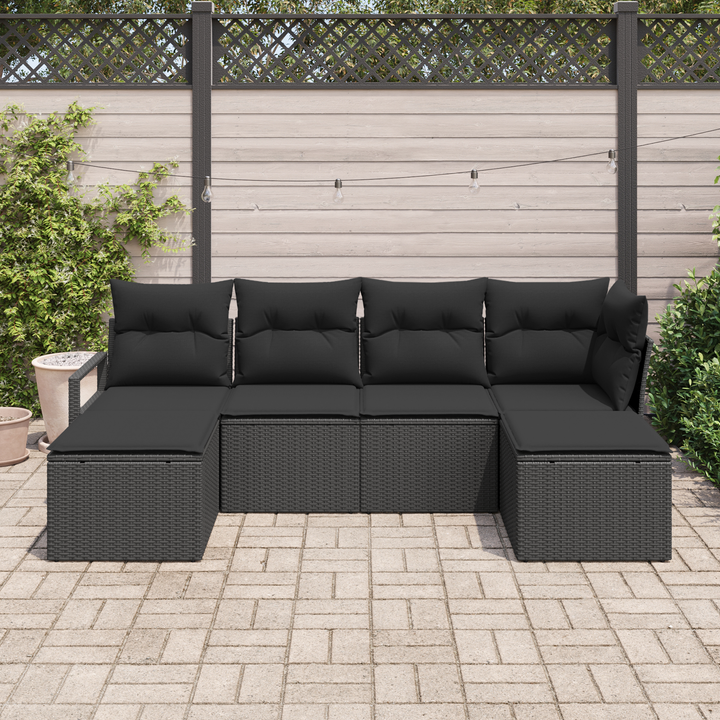 Sofa Sæt med pude med opbevaring 6 pcs Sort polyrattan