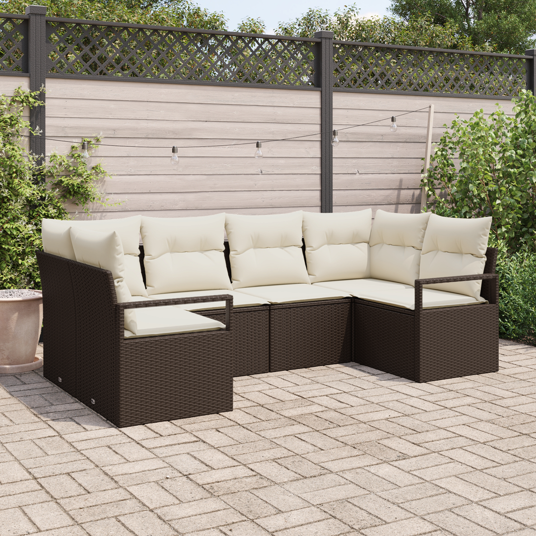 Havesofa Sæt med pude 6 pcs Brun og hvid polyrattan