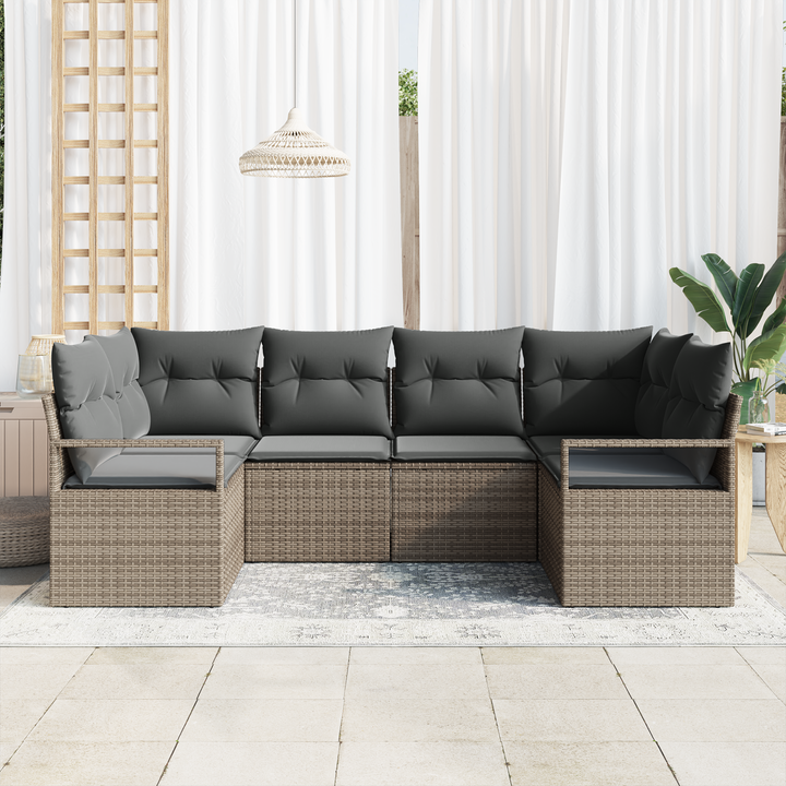 Havesofa Sæt med pude med opbevaring 6 pcs Grå polyrattan