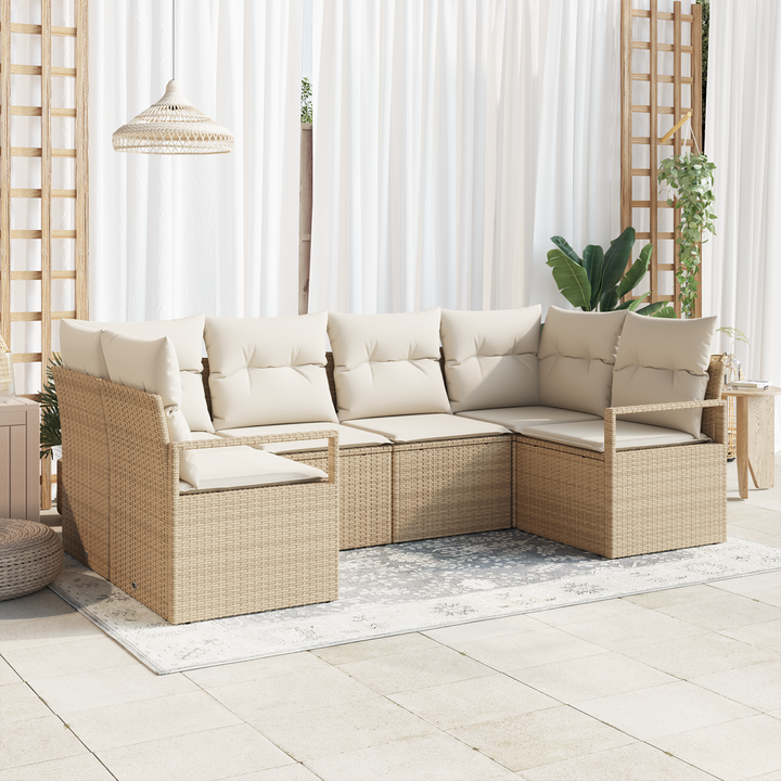 Havesofa Sæt med pude 6 pcs Beige og hvid polyrattan