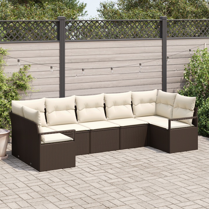 Havesofa Sæt med pude 7 pcs Brun og hvid polyrattan