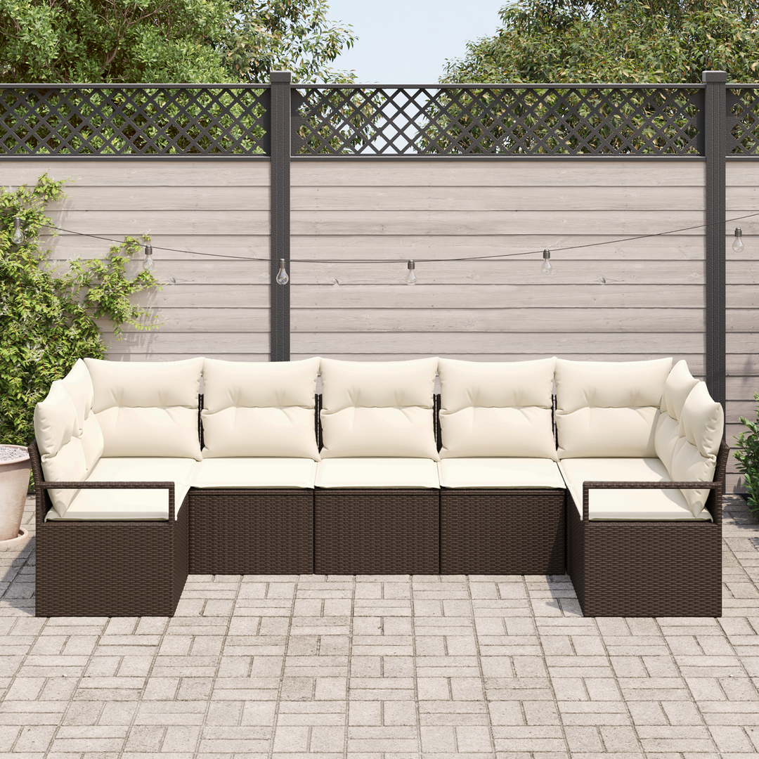Havesofa Sæt med pude 7 pcs Brun og hvid polyrattan
