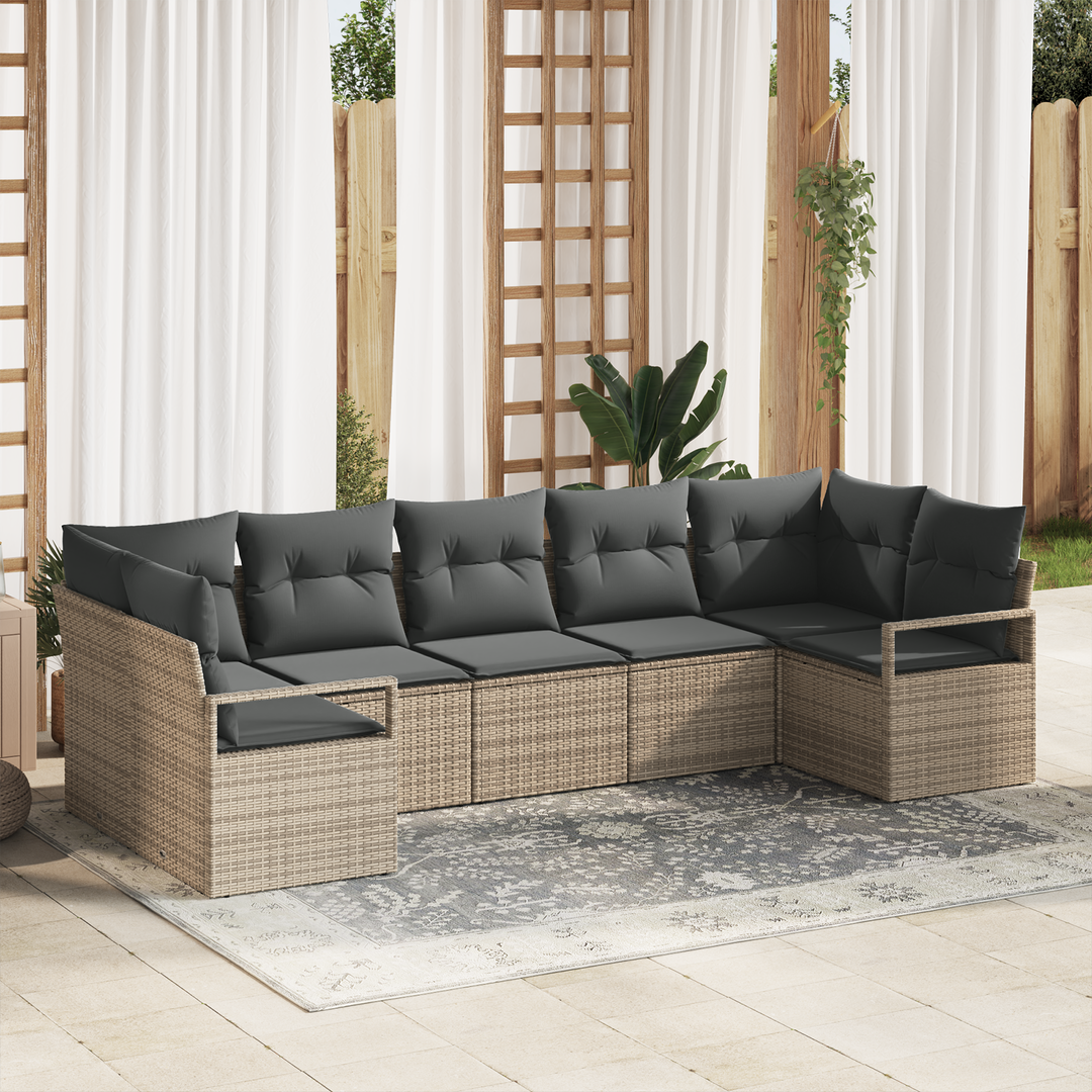 Havesofa Sæt med pude med opbevaring 7 pcs Grå polyrattan