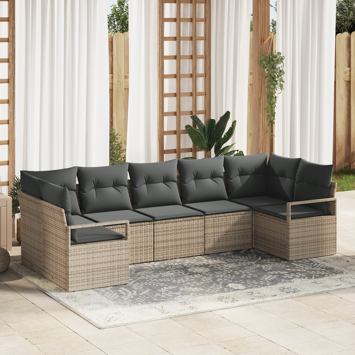 Havesofa Sæt med pude med opbevaring 7 pcs Grå polyrattan