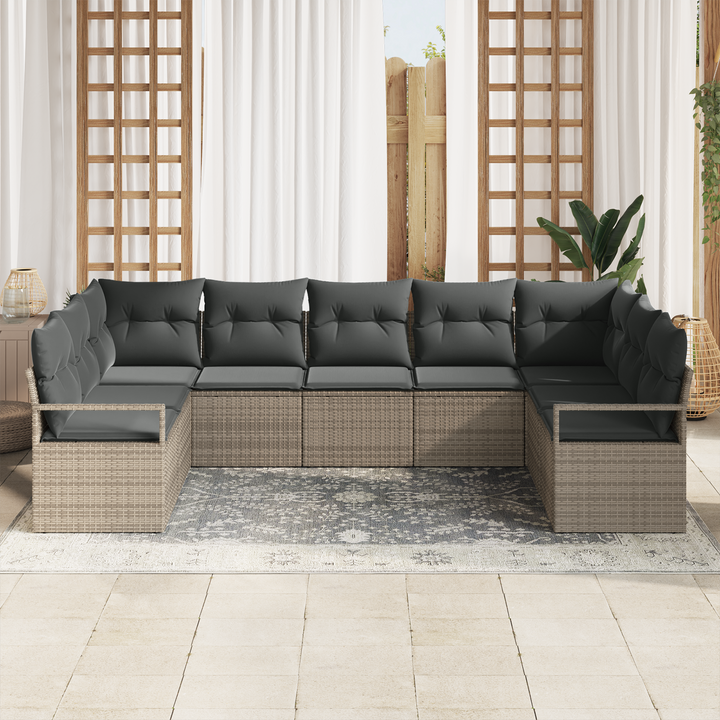 Havesofa Sæt med pude med opbevaring 7 pcs Grå polyrattan