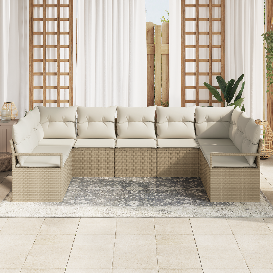 Havesofa Sæt med pude 7 pcs Beige og hvid polyrattan