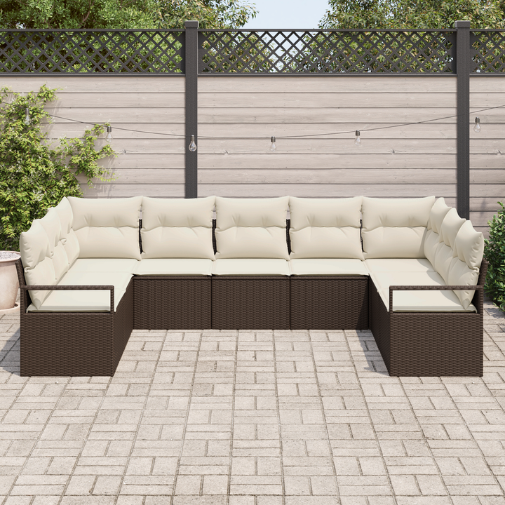 Havesofa Sæt med pude 9 pcs Brun og hvid polyrattan