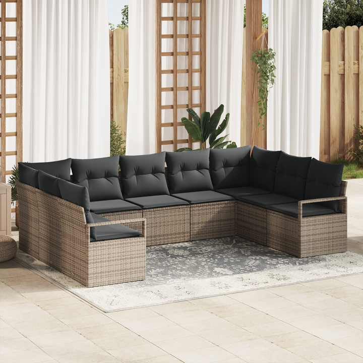 Havesofa Sæt med pude med opbevaring 9 pcs Grå polyrattan