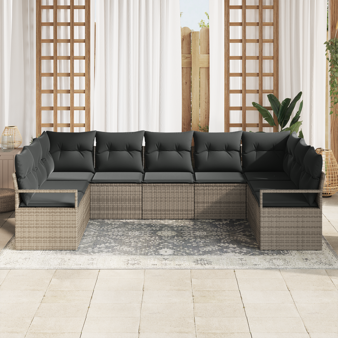 Havesofa Sæt med pude med opbevaring 9 pcs Grå polyrattan