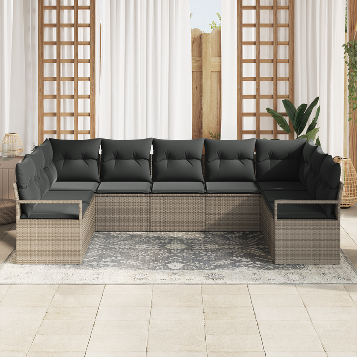 Havesofa Sæt med pude med opbevaring 9 pcs Grå polyrattan