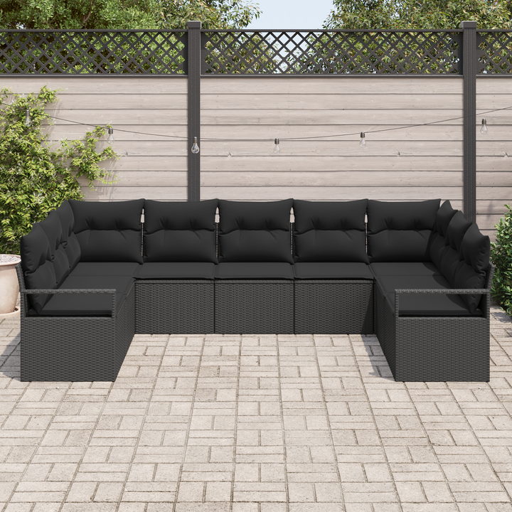 Havesofa Sæt med pude med opbevaring 9 pcs Sort polyrattan