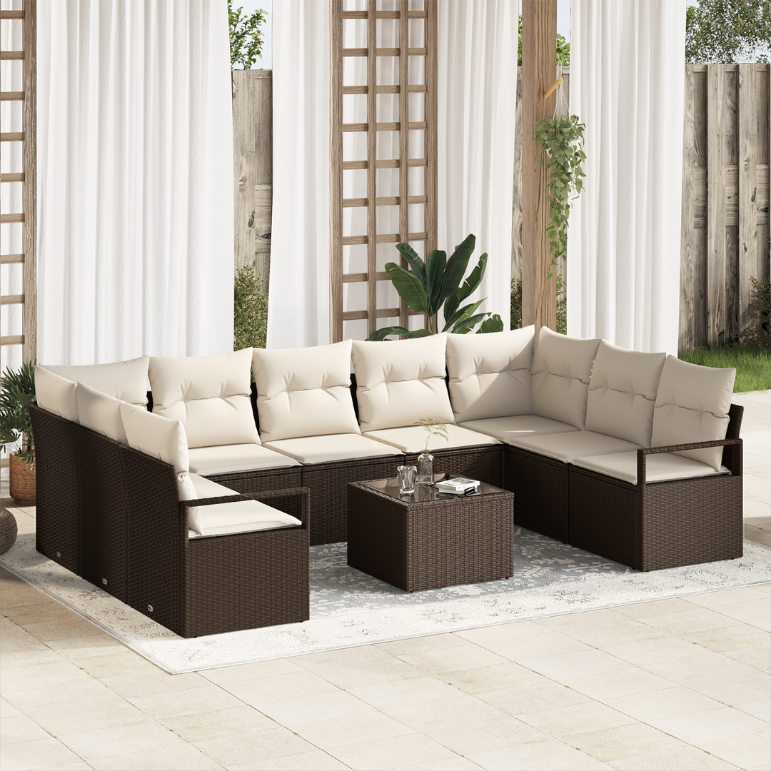 Havesofa Sæt med pude 10 pcs Brun og Creme polyrattan