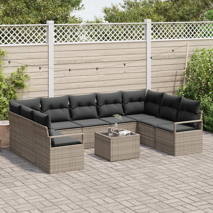 Havesofa Sæt med pude med opbevaring 10 pcs Lysegrå polyrattan