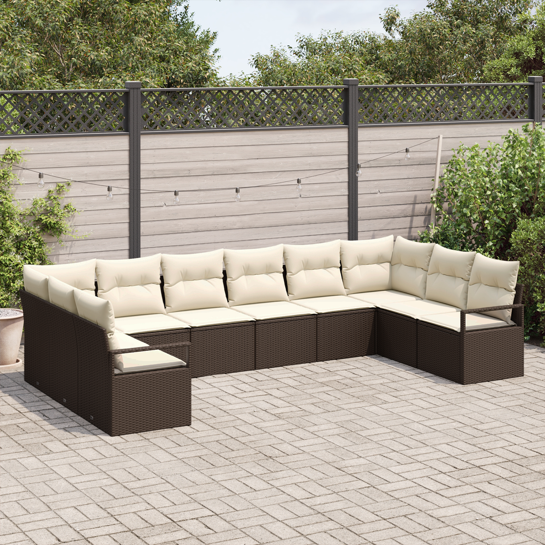 Havesofa Sæt med pude 10 pcs Brun og hvid polyrattan