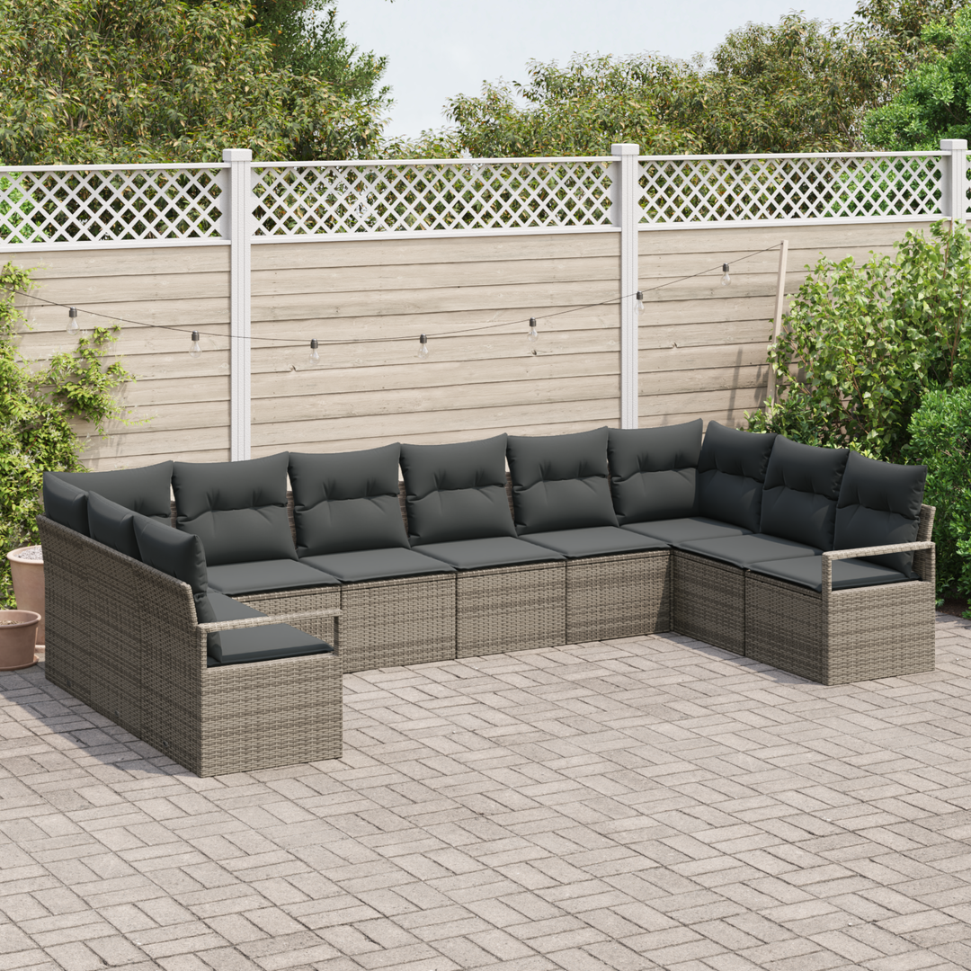Havesofa Sæt med pude med opbevaring 10 pcs Grå polyrattan