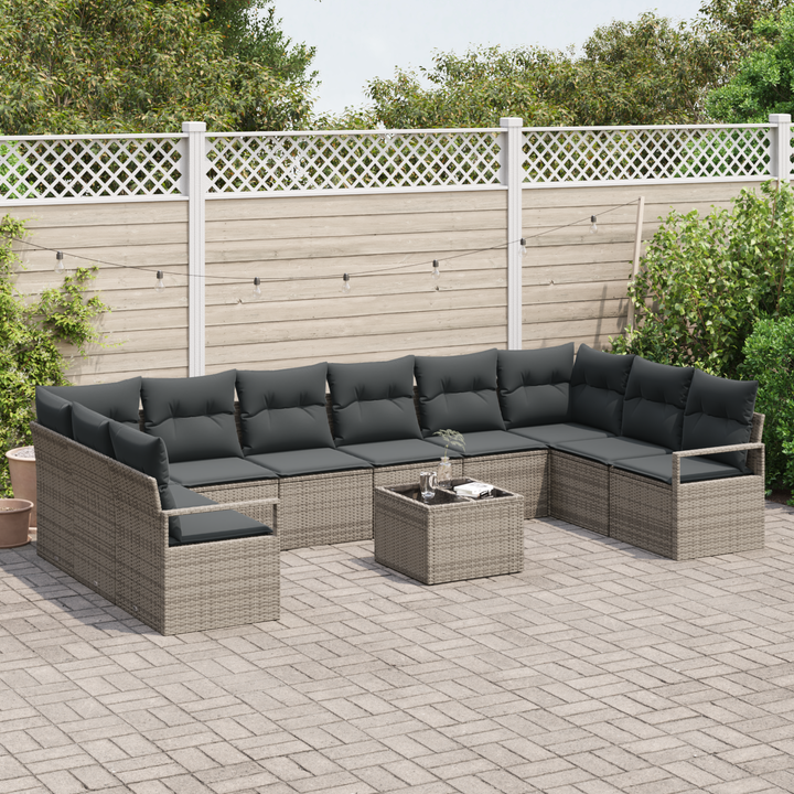 Havesofa Sæt med pude med opbevaring 11 pcs Lysegrå polyrattan