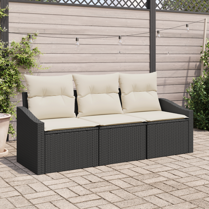 Havesofa Sæt med pude 3 pcs Sort og Hvid polyrattan