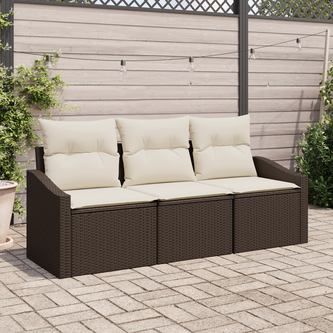 Havesofa Sæt med pude 3 pcs Brun og hvid polyrattan