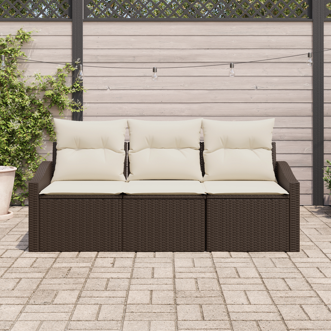 Havesofa Sæt med pude 3 pcs Brun og hvid polyrattan