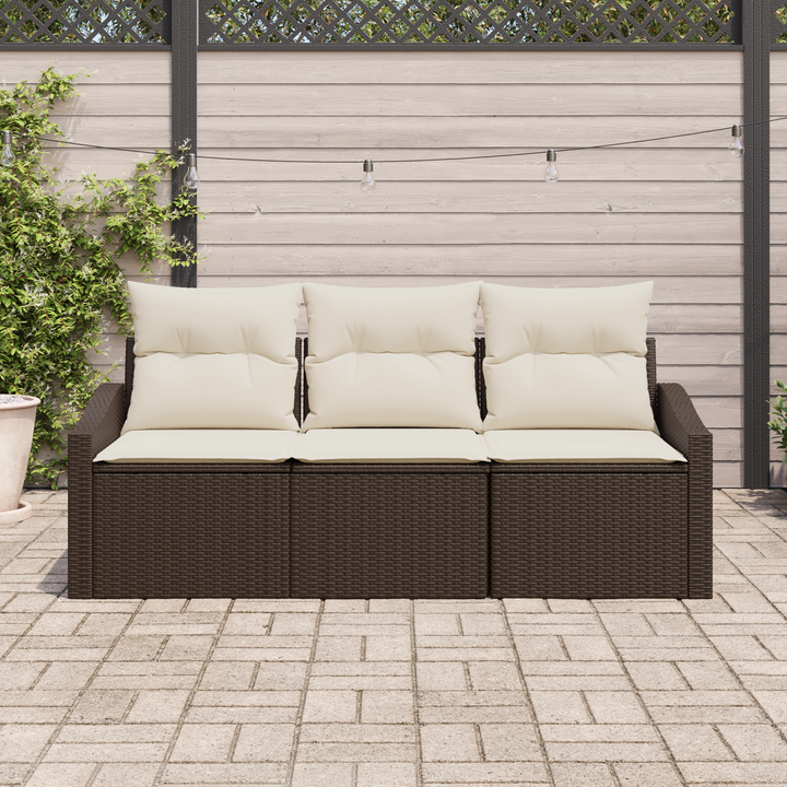 Havesofa Sæt med pude 3 pcs Brun og hvid polyrattan