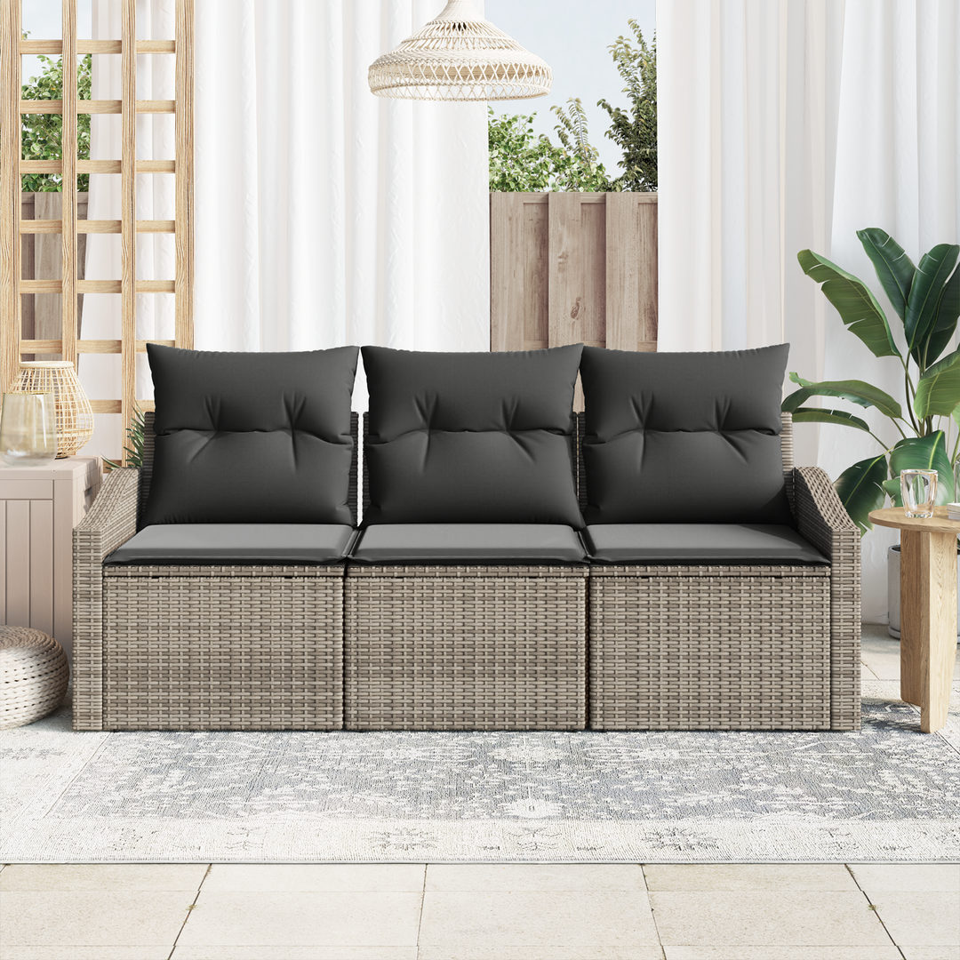Havesofa Sæt med pude med opbevaring 3 pcs Grå polyrattan