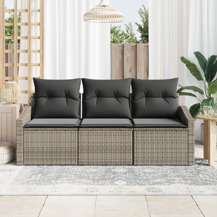Havesofa Sæt med pude med opbevaring 3 pcs Grå polyrattan