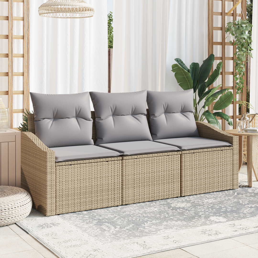 Havesofa Sæt med pude 3 pcs Beige og lys grå polyrattan