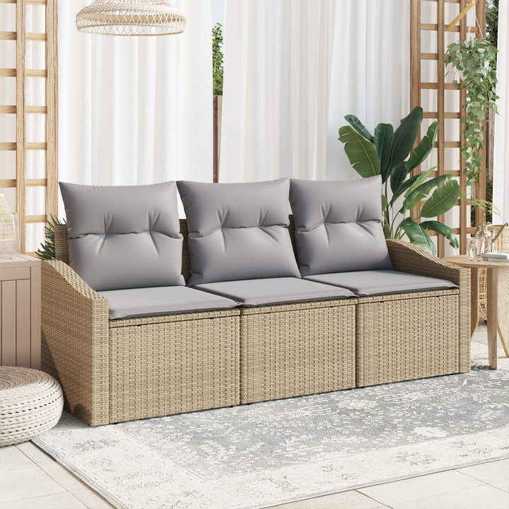 Havesofa Sæt med pude 3 pcs Beige og lys grå polyrattan