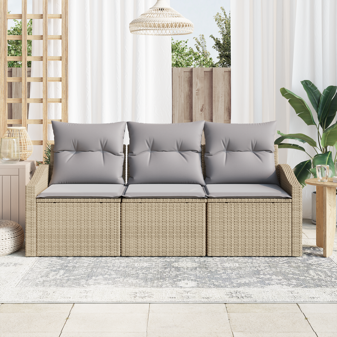 Havesofa Sæt med pude 3 pcs Beige og lys grå polyrattan