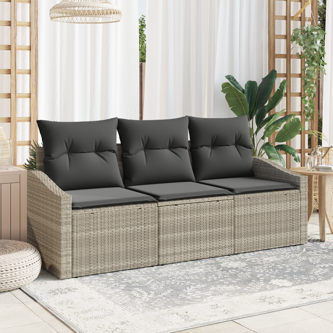 Havesofa Sæt med pude med opbevaring 3 pcs Lysegrå polyrattan